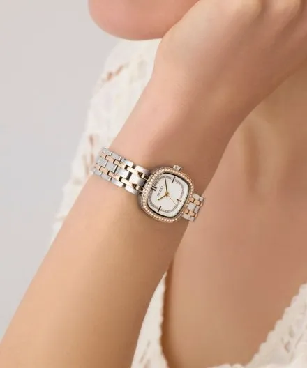 Guess Hazel srebrny zegarek damski na bransolecie różowozłote detale GW1018L5