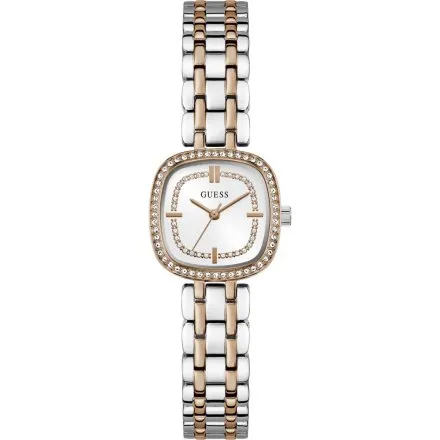Guess Hazel srebrny zegarek damski na bransolecie różowozłote detale GW1018L5