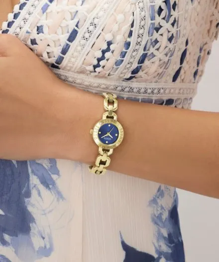 Guess Siren złoty zegarek damski na bransolecie z granatową tarczą GW1019L2