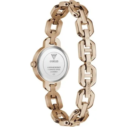 Guess Siren różowozłoty zegarek damski na bransolecie ze srebrną tarczą GW1019L4
