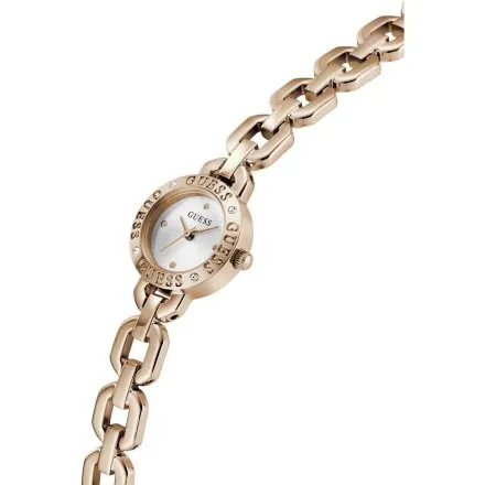 Guess Siren różowozłoty zegarek damski na bransolecie ze srebrną tarczą GW1019L4