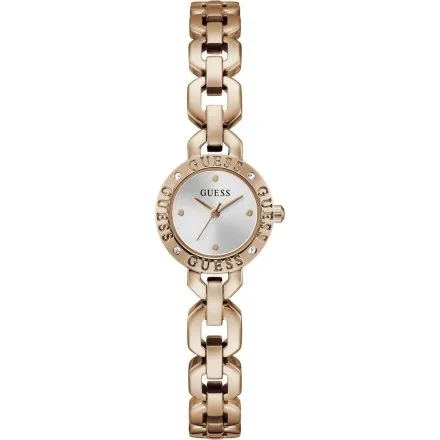 Guess Siren różowozłoty zegarek damski na bransolecie ze srebrną tarczą GW1019L4