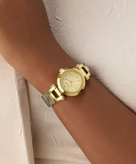 Guess Ginger złoty zegarek damski na pasku z logo GW1021L2