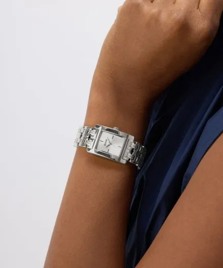 Guess Cove srebrny zegarek damski prostokątny na bransolecie GW1026L1