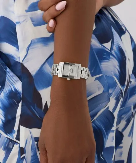 Guess Cove srebrny zegarek damski prostokątny na bransolecie GW1026L1
