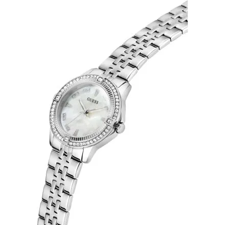 Guess Colette srebrny zegarek damski na bransolecie kryształki GW1027L1