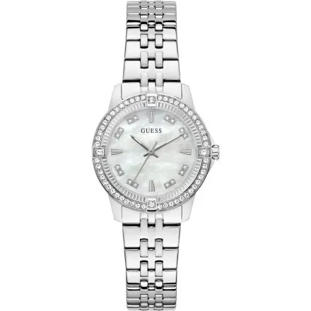 Guess Colette srebrny zegarek damski na bransolecie kryształki GW1027L1