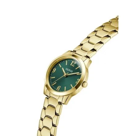 Guess Winni złoty zegarek damski na bransolecie z zieloną tarczą GW1028L2