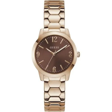 Guess Winni różowozłoty zegarek damski na bransolecie z brązową tarczą GW1028L4