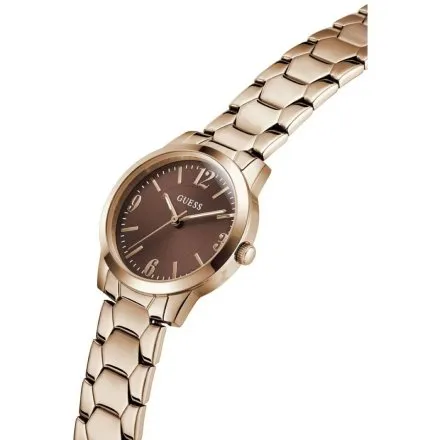 Guess Winni różowozłoty zegarek damski na bransolecie z brązową tarczą GW1028L4