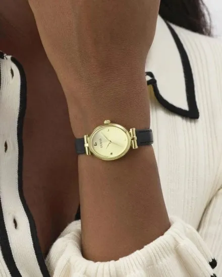 Guess Ruby zegarek damski złoty na czarnym pasku GW1029L2
