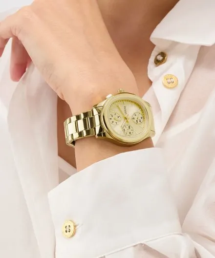 Guess Birdie zegarek damski złoty na bransolecie multidata GW1031L2