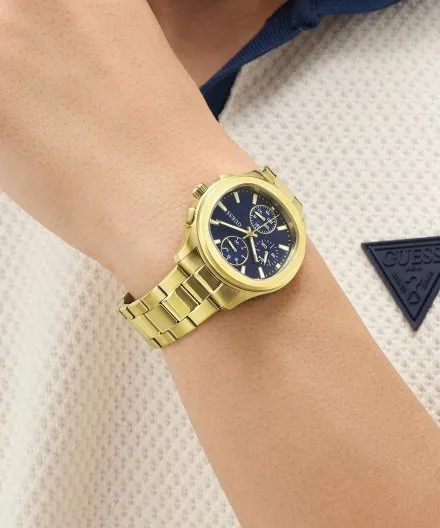 Guess Palmer zegarek męski na bransolecie złoty z granatową tarczą GW1048G2