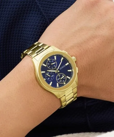 Guess Palmer zegarek męski na bransolecie złoty z granatową tarczą GW1048G2