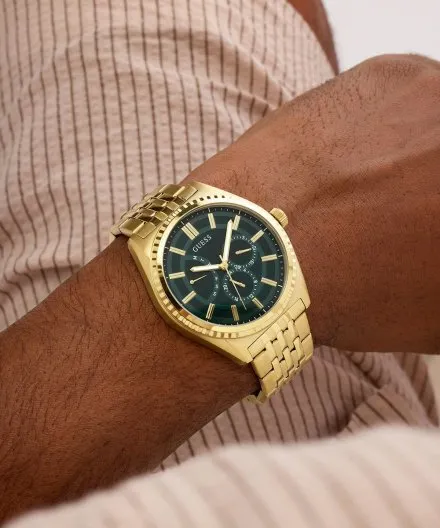 Guess Camden zegarek męski na bransolecie złoty z zieloną tarczą GW1051G2