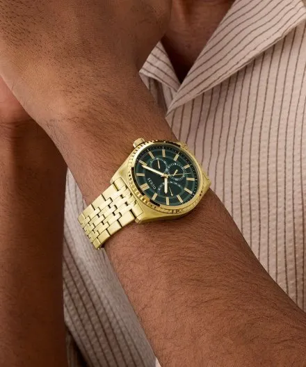 Guess Camden zegarek męski na bransolecie złoty z zieloną tarczą GW1051G2