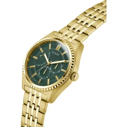Guess Camden zegarek męski na bransolecie złoty z zieloną tarczą GW1051G2