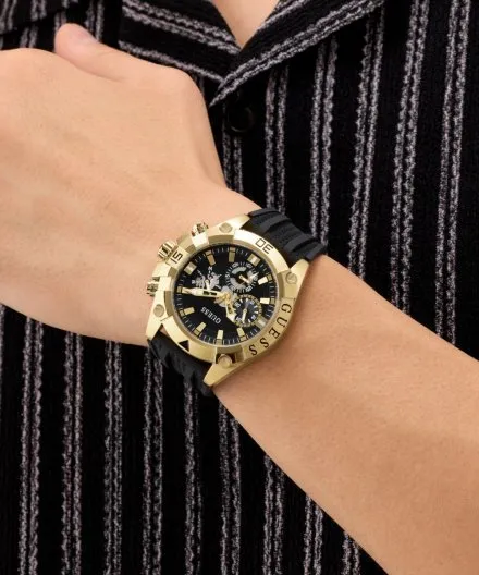 Guess Prospect zegarek męski na pasku czarno-złoty GW1060G2
