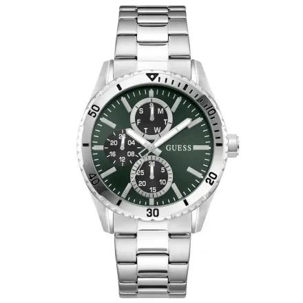 Guess Velocity srebrny zegarek męski zielona tarcza multidata GW1061G1