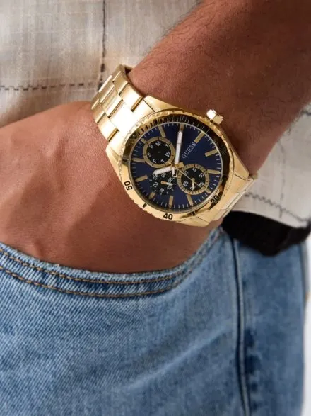 Guess Velocity złoty zegarek męski granatowa tarcza multidata GW1061G2