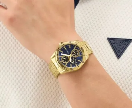 Guess Velocity złoty zegarek męski granatowa tarcza multidata GW1061G2