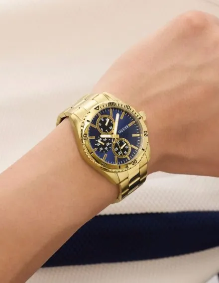Guess Velocity złoty zegarek męski granatowa tarcza multidata GW1061G2