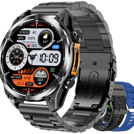 Smartwatch męski Rubicon RNCF54 czarny z bransoletą i 2 paskami w zestawie SMARUB401