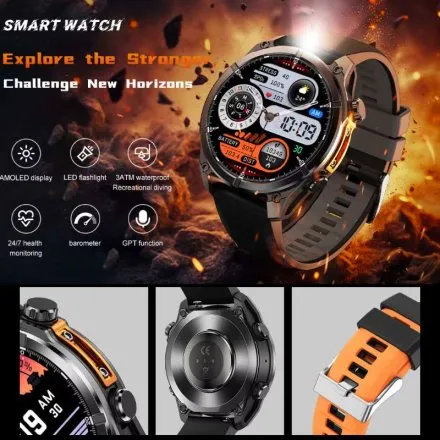 Smartwatch męski Rubicon RNCF54 czarny z bransoletą i 2 paskami w zestawie SMARUB402
