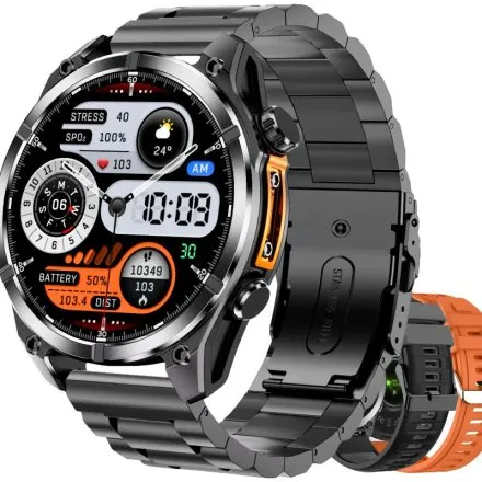 Smartwatch męski Rubicon RNCF54 czarny z bransoletą i 2 paskami w zestawie SMARUB402