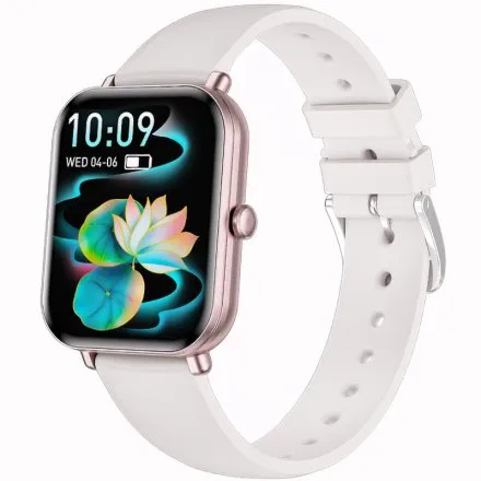 Rubicon RNCF53 różowy smartwatch na białym pasku z funkcją rozmowy SMARUB407