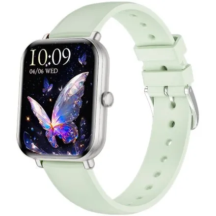 Rubicon RNCF53 srebrny smartwatch na jasnozielonym pasku z funkcją rozmowy SMARUB406