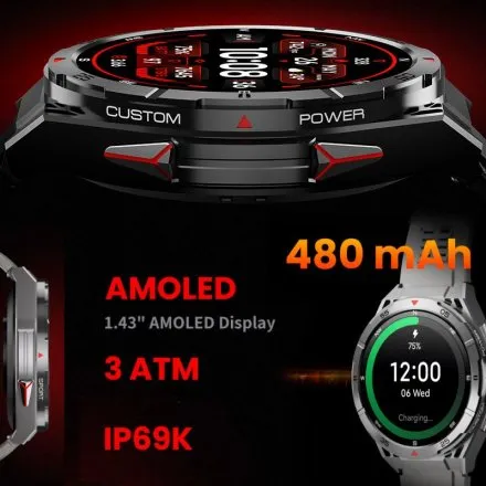 Smartwatch męski Rubicon RNCF41 czarny rozmowy kompas barometr SMARUB390