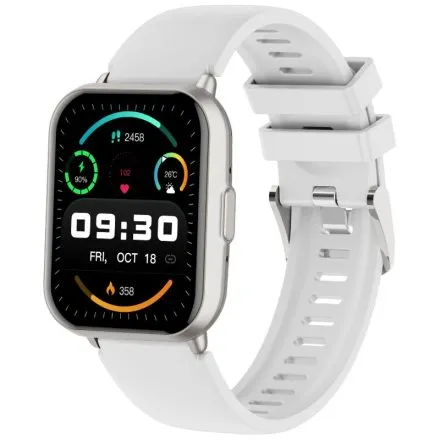 Rubicon RNCF46 srebrny smartwatch na białym pasku z funkcją rozmowy SMARUB397