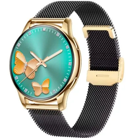 Rubicon RNCF30 smartwatch damski złoty z czarną bransoletą SMARUB345