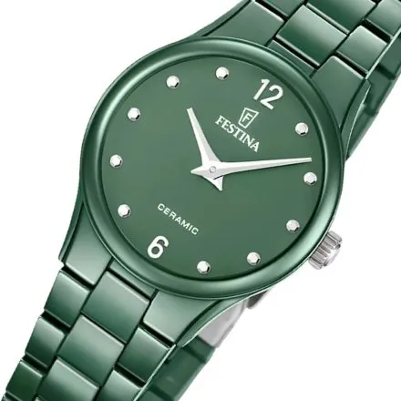 Festina Ceramic zegarek damski na zielonej bransolecie 20751/6
