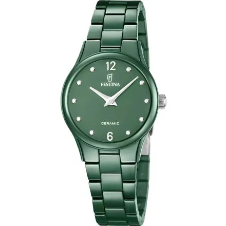 Festina Ceramic zegarek damski na zielonej bransolecie 20751/6