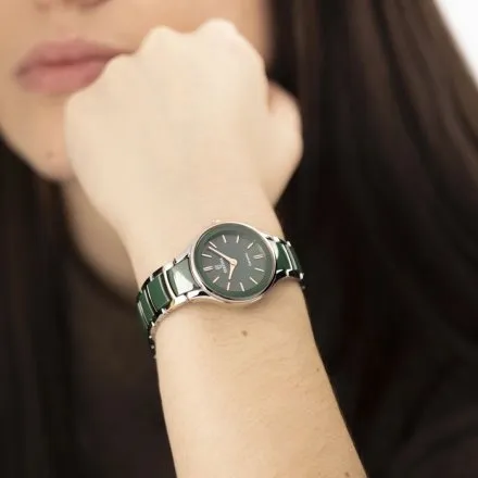Festina Ceramic zegarek damski srebrny na zielonej bransolecie 20752/6