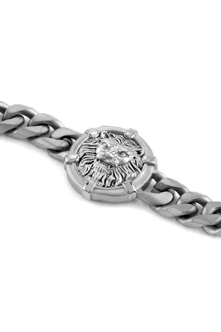 Guess LO Studio srebrna bransoletka męska łańcuch lew JUMB06100JW