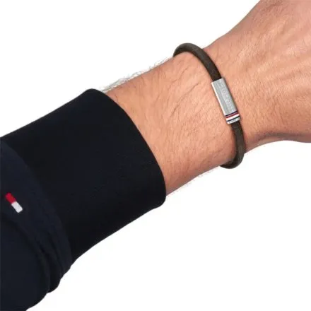 Tommy Hilfiger bransoletka męska brązowa ze srebrnym zapięciem 2790703