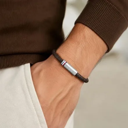 Tommy Hilfiger bransoletka męska brązowa ze srebrnym zapięciem 2790703