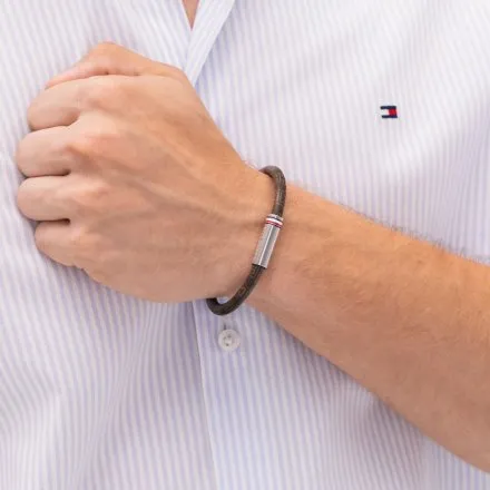 Tommy Hilfiger bransoletka męska brązowa ze srebrnym zapięciem 2790703