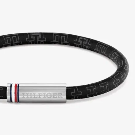 Tommy Hilfiger bransoletka męska czarna ze srebrnym zapięciem 2790704