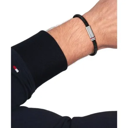 Tommy Hilfiger bransoletka męska czarna ze srebrnym zapięciem 2790704