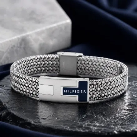 Tommy Hilfiger bransoletka męska srebrna z granatowym akcentem 2790705