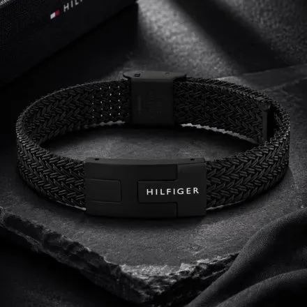 Tommy Hilfiger bransoletka męska czarna pleciona stalowa 2790707