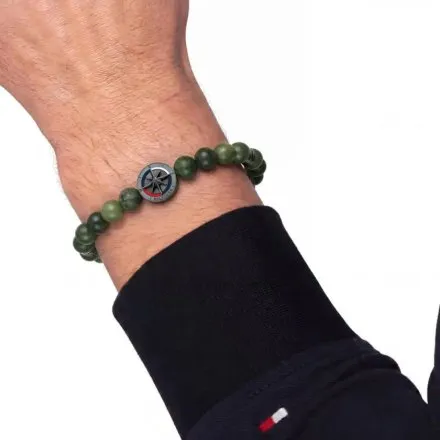 Tommy Hilfiger Compass bransoletka męska zielone koraliki 2790725