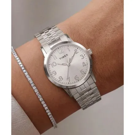 Timex Main Street TW2Y92500 damski zegarek na srebrnej rozciąganej bransolecie