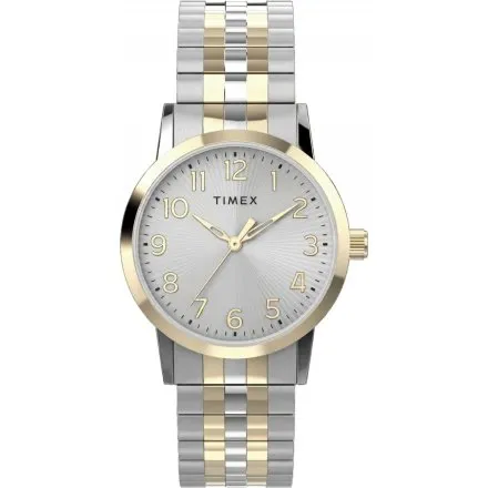 Timex Main Street TW2Y92600 damski zegarek na srebrno-złotej rozciąganej bransolecie