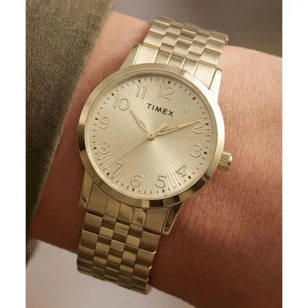Timex Main Street TW2Y92700 damski zegarek na złotej rozciąganej bransolecie