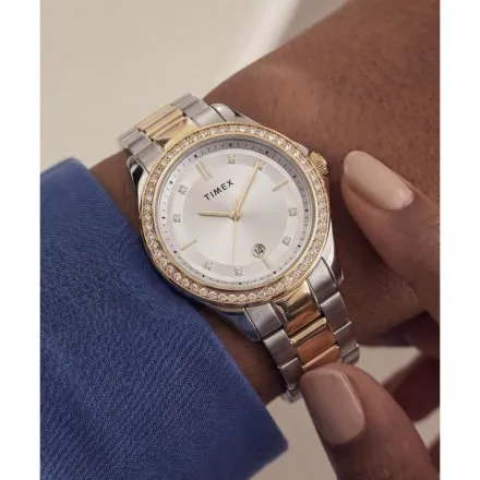 Timex Celine TW6A04700 damski zegarek na srebrno-złotej bransolecie